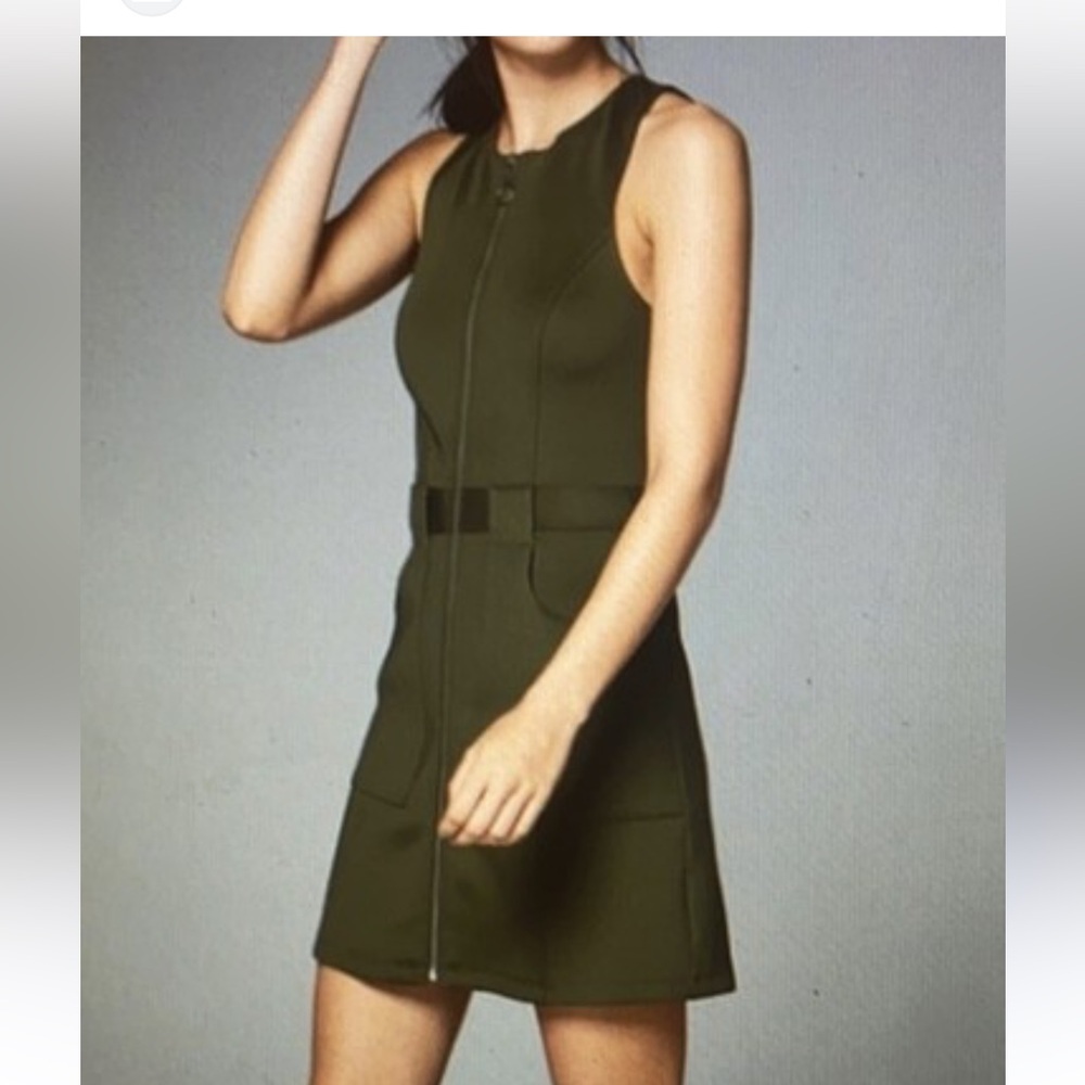 Abercrombie & Fitch Olive Zip-Front Mini Dress